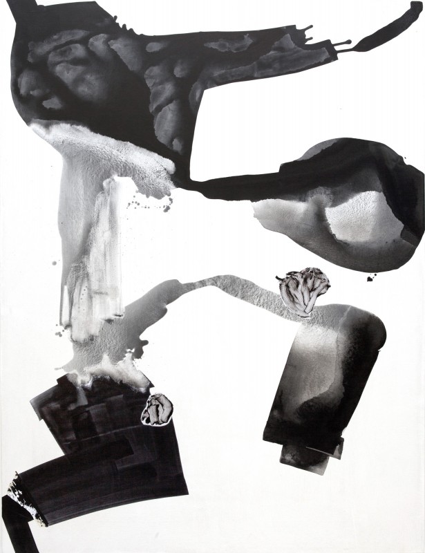 Flores que se abren, 2016, pigmento seco y collage sobre tela,  201 x 151,5 cm.