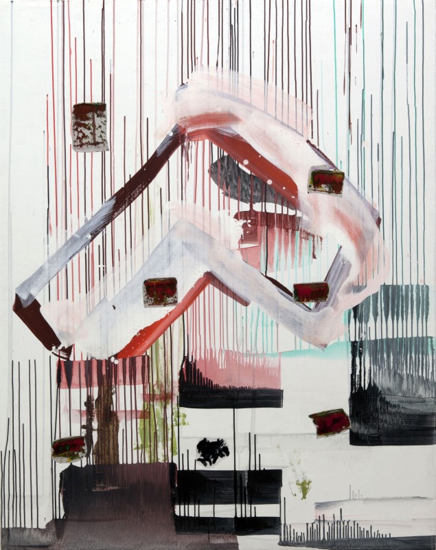 Mil dias de lluvia, 2016, pigmento seco y collage sobre tela, 151,5 x 122 cm.
