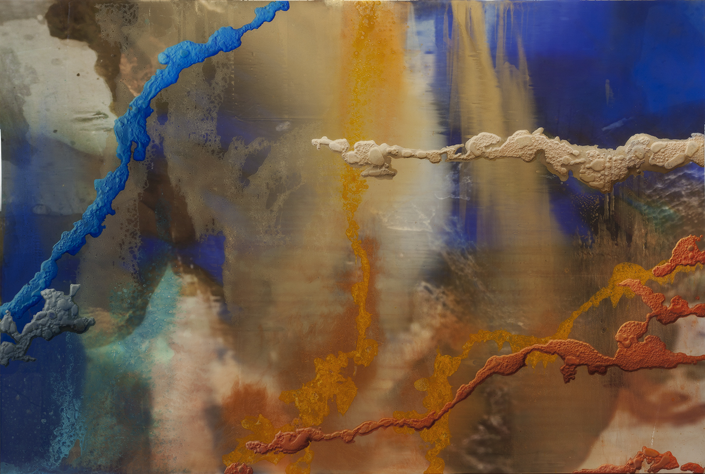 Antes-antes, 2014, mixed media on aluminum, 148 x 222 cm.